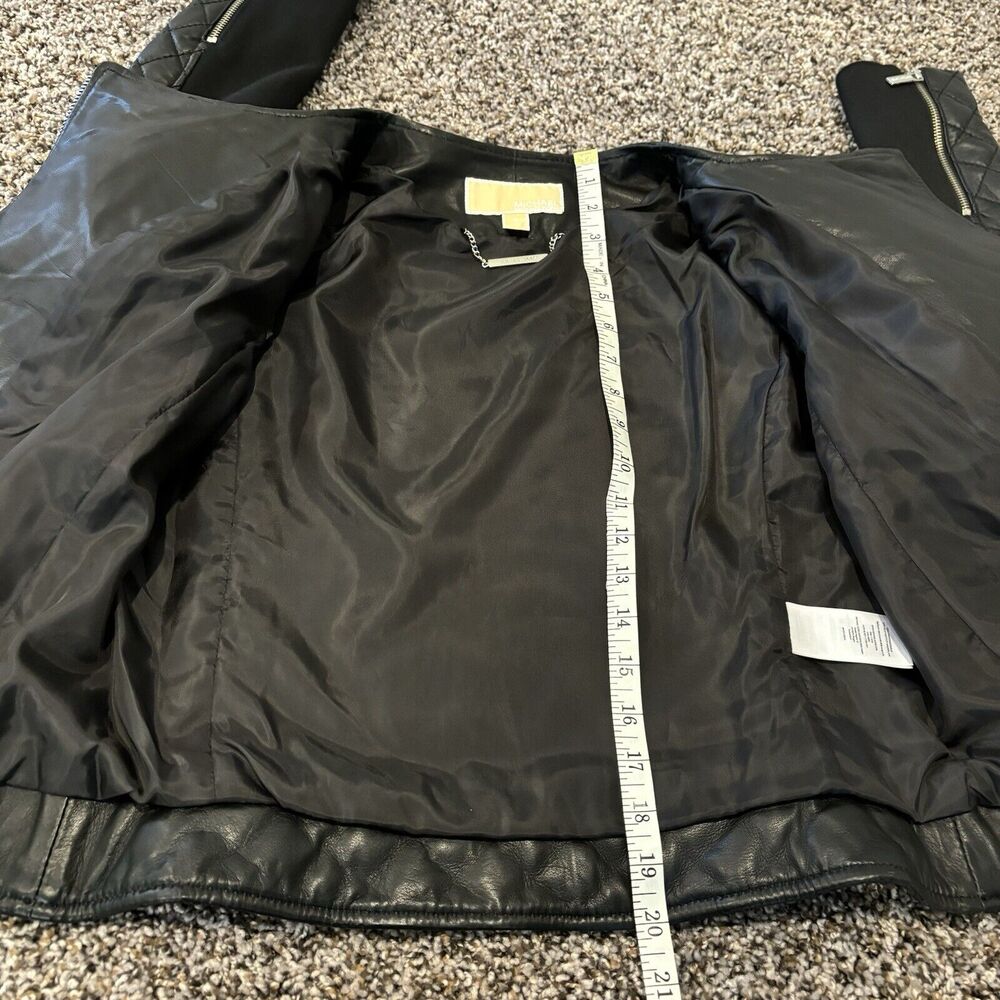 Michael Kors Lamb Leather Biker Jacket Small Black Zip Front Pockets Quilted - Picture 8 of 10